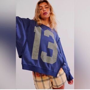 Free People Navy Blue Oversized '13' Graphic Sweatshirt